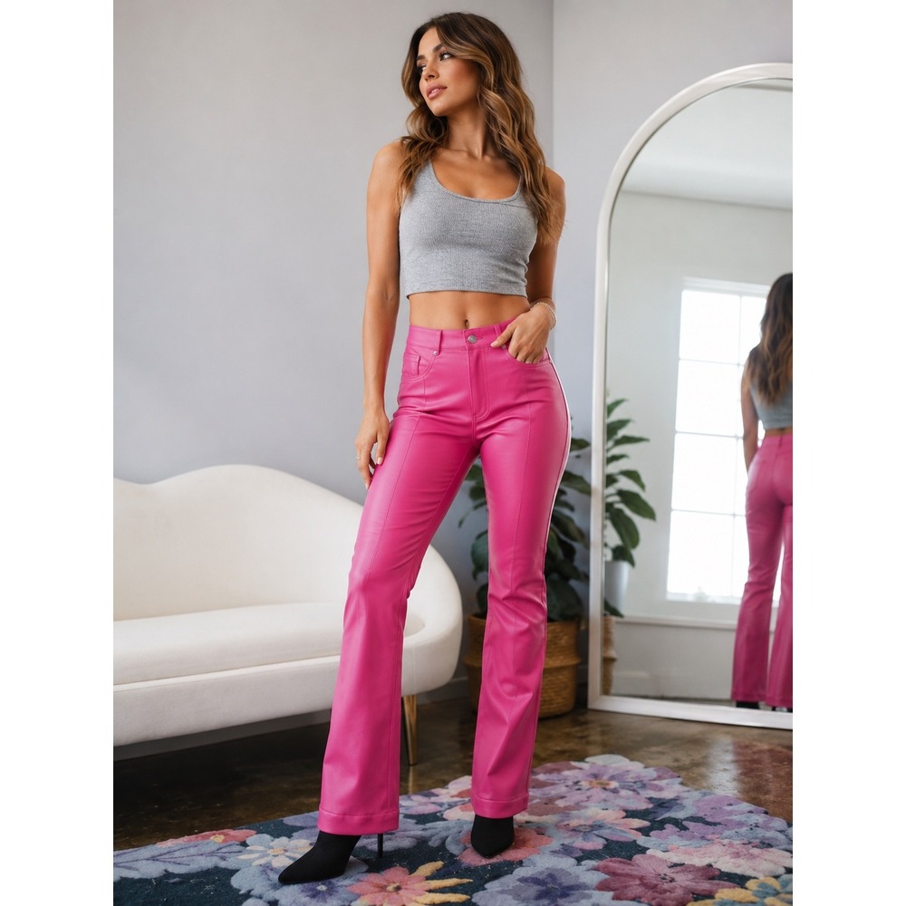 Revice Denim Venus Flares Pink Halo Vegan Leather Star Seam Pants Womens 27 NEW